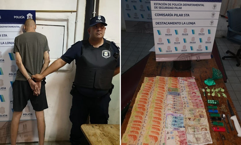 Detienen a un hombre que circulaba con drogas y un arma blanca