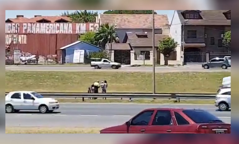 VIDEO: Una mujer con tres niños cruzó caminando la Panamericana y casi genera una tragedia