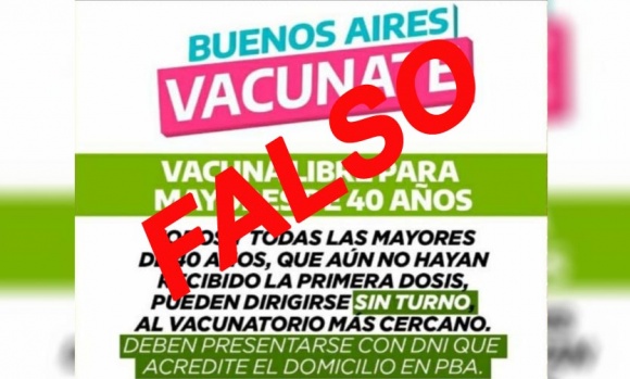 Circula falsa convocatoria para vacunar sin turno a mayores de 40 años